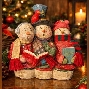 Cozy Vintage Snowman Caroler Trio Christmas Decor. G2W